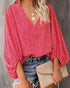 All Over Print Surplice Neck Lantern Sleeve Blouse